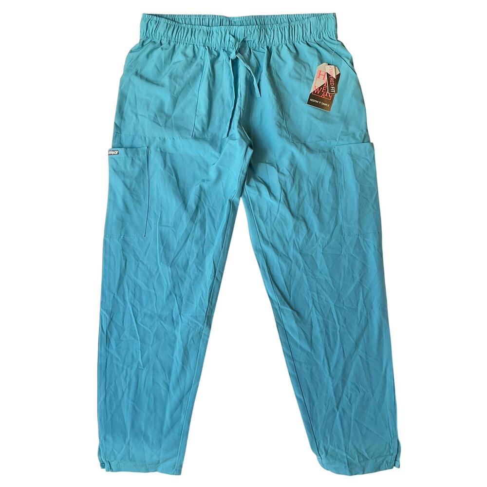 Heal Wear Women 5 Pocket Cargo Scrub Bottoms size XL Blue Tapered Fit